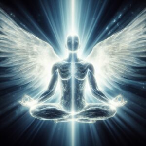 Angelic figure meditating and absorbing light