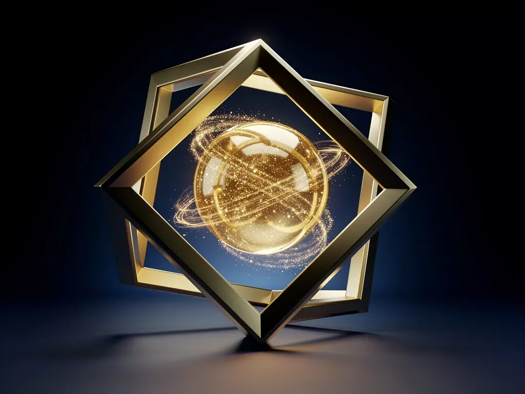 A 3D render of a radiant celestial orb inside a solid geometric framework representing the structured cosmic energy of the 2026 astrology forecast